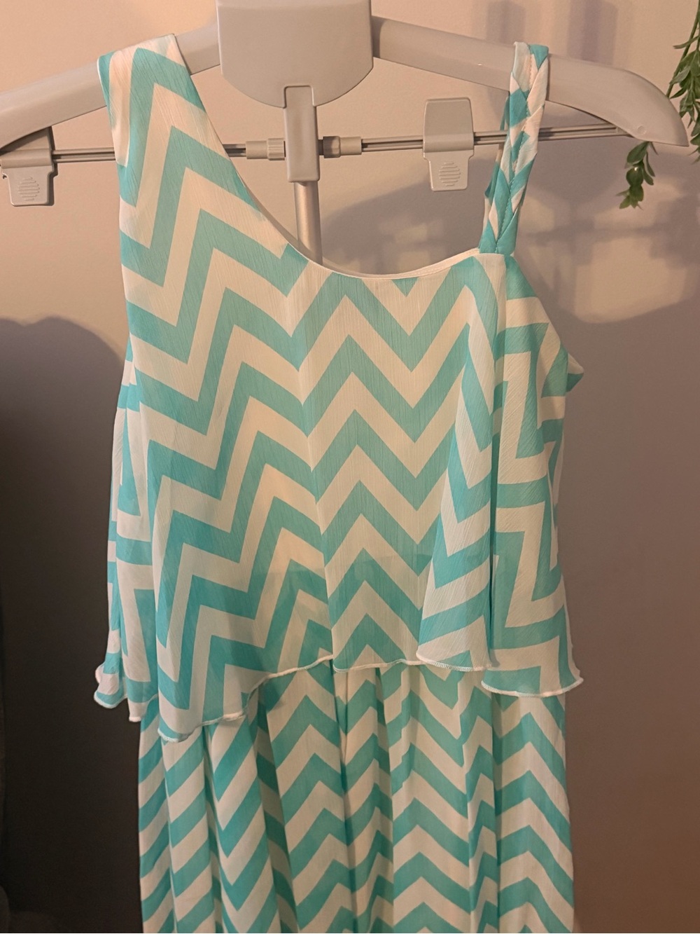 Disorderly Kids Girls Chevron Tiered Sundress in Aqua and White - Picture 9 of 12